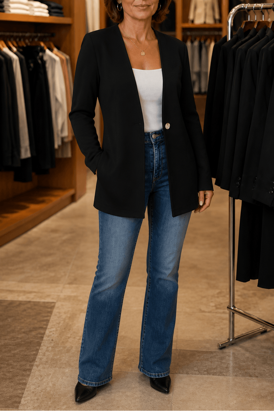 Linevalle Women's V-Neck Single-Button Longline Polyester Tailored Blazer