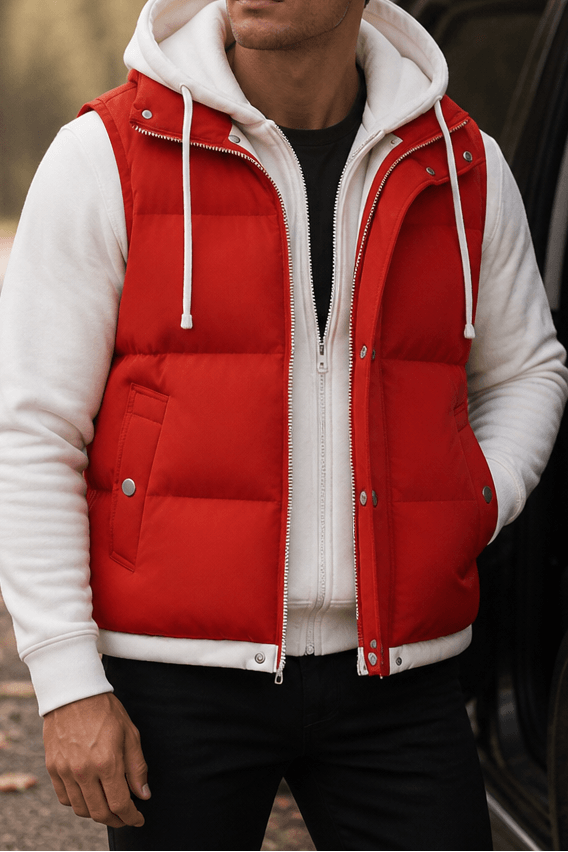 Double-Hood Quilted Puffer Vest with Layered Collar