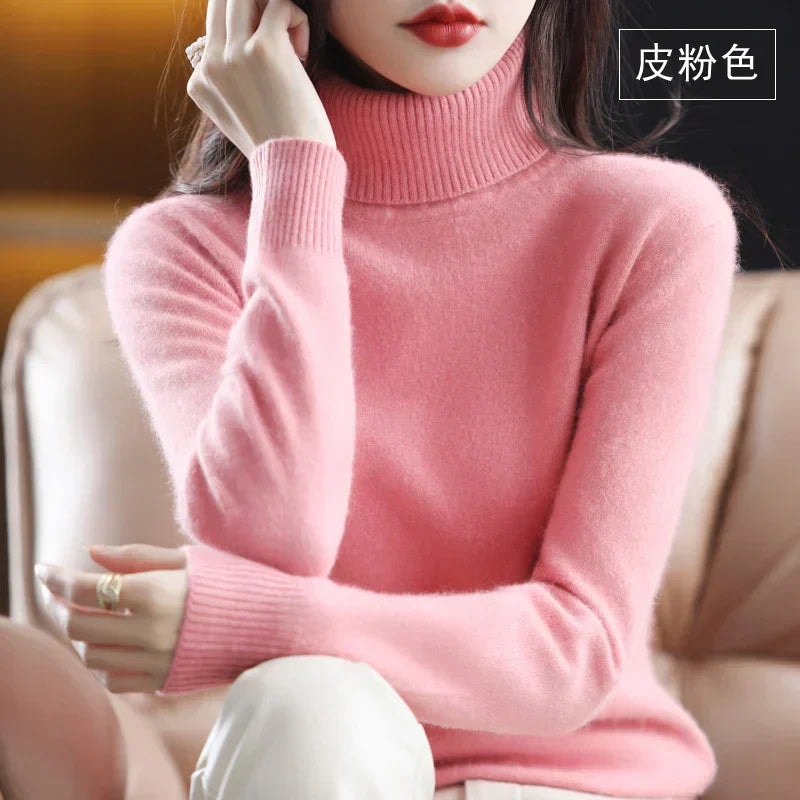 Women's Knit Turtleneck Sweater with Ribbed Cuffs