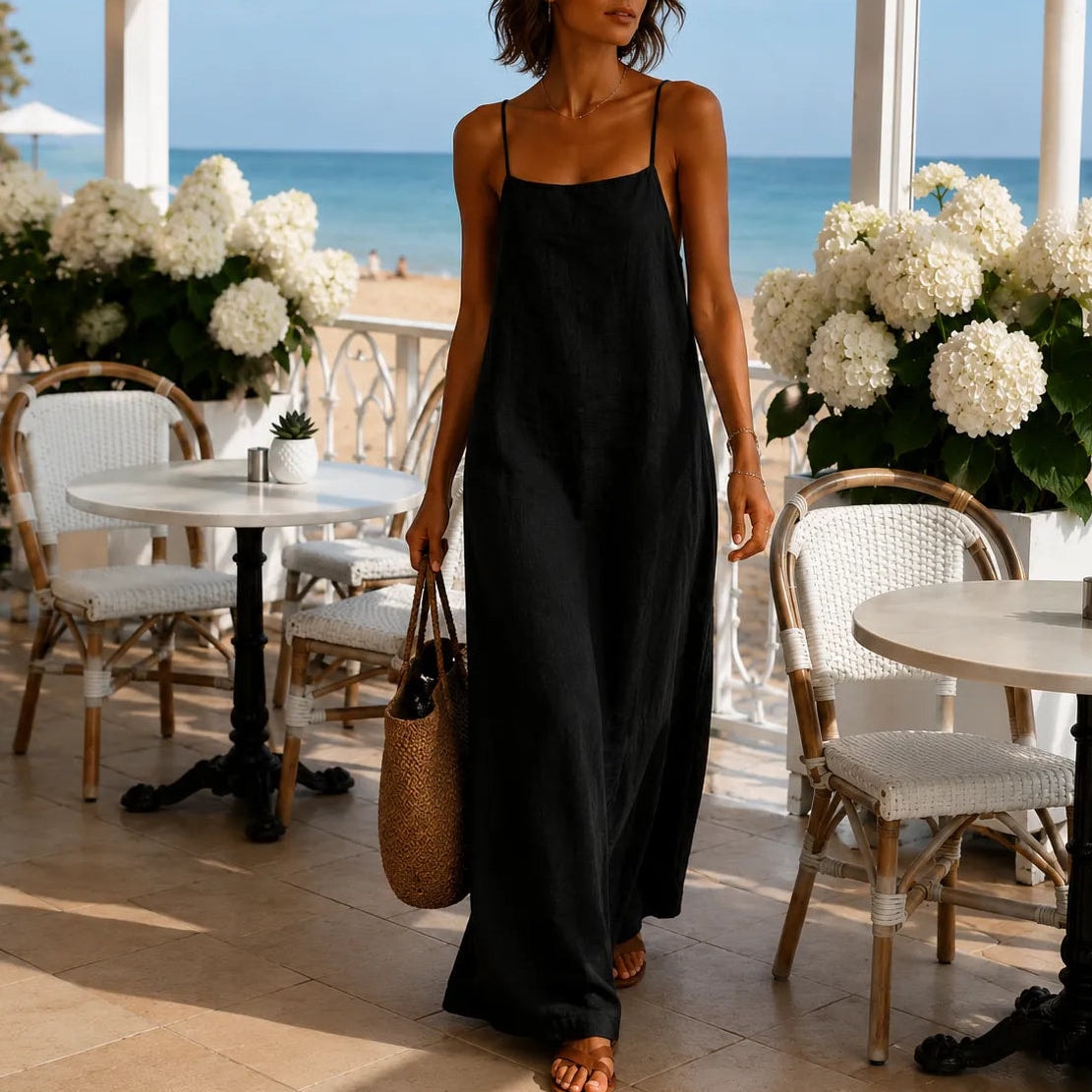 Marelle Spaghetti Strap Linen-Look Women's Midi-Length Slip Dress