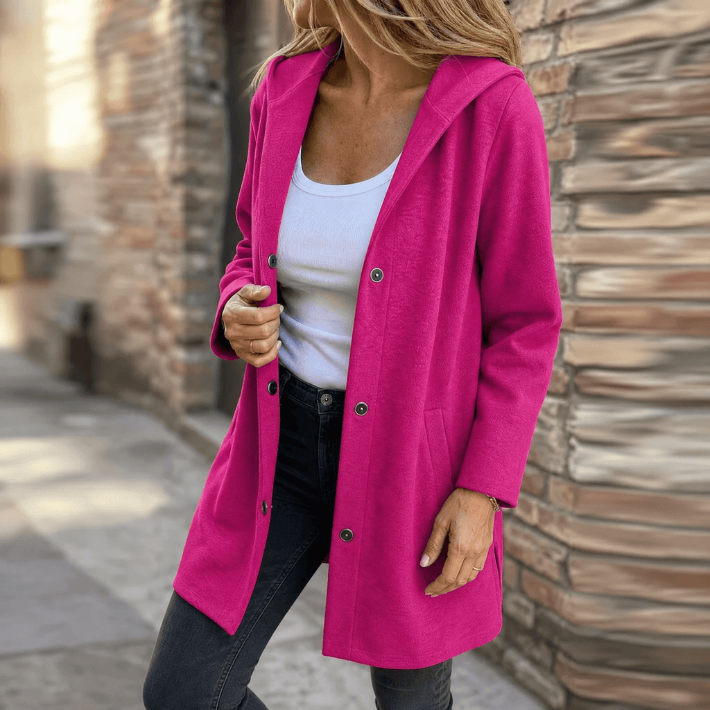 Women's Hooded Knit Cardigan Sweater with Button Front and Pockets