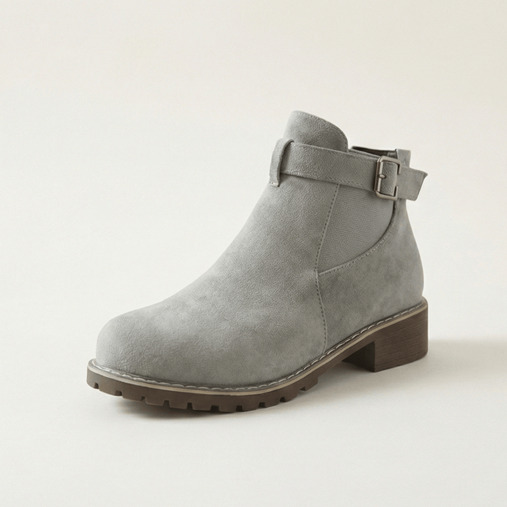 Stridella Suede-Look Women's Ankle Boots with Buckle Strap and Chunky Lug Sole