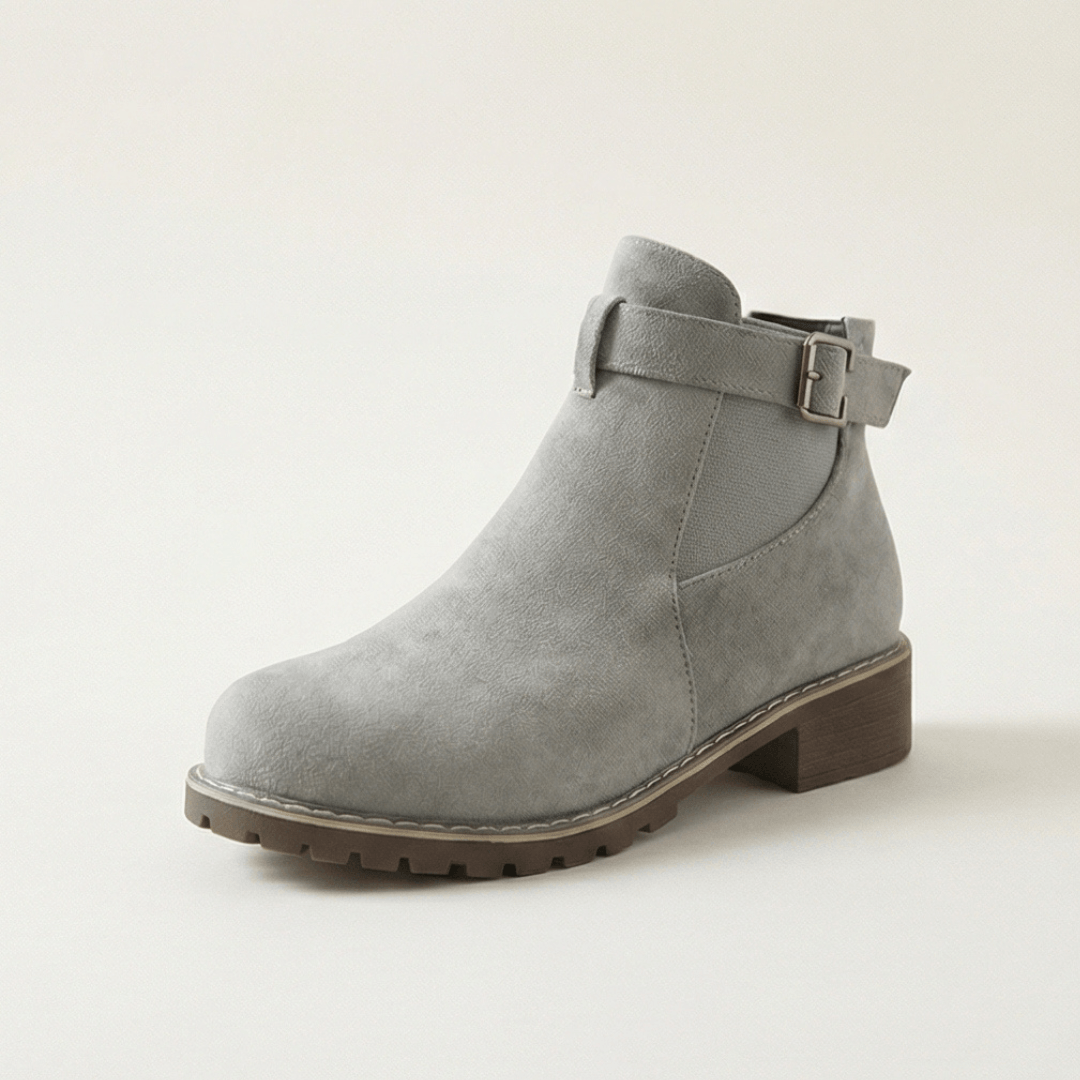 Stridella Suede-Look Women's Ankle Boots with Buckle Strap and Chunky Lug Sole