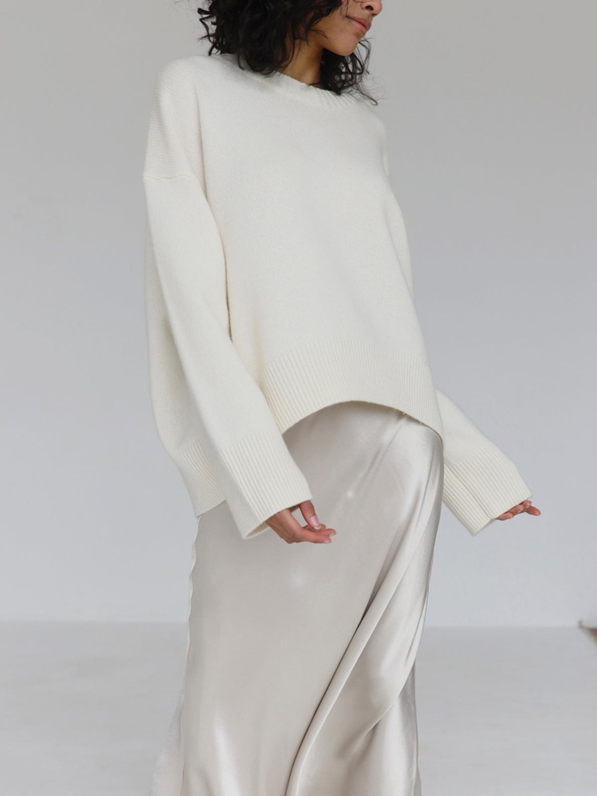 Oversized Crew Neck Sweaters for Women with Rib Trim for Fall Layering