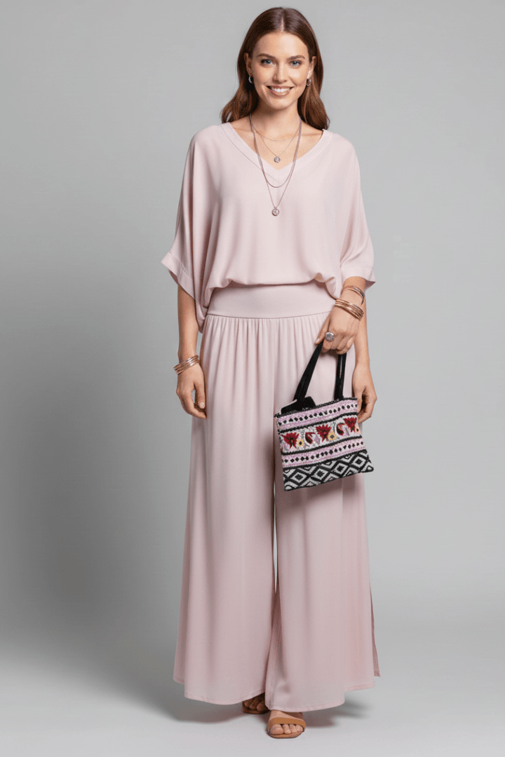 Natalie Women's Chiffon Wide-Leg Two-Piece Co-Ord Set with Draped Top