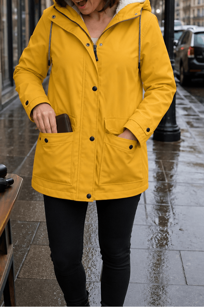 Plush-Lined Waterproof Hooded Jacket for Women