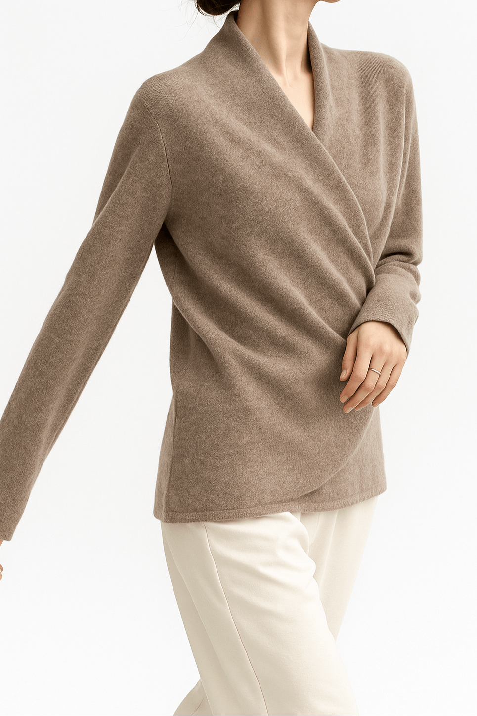 Women's Wrap-Front Knitted Sweater with V-Neck and Ribbed Hem