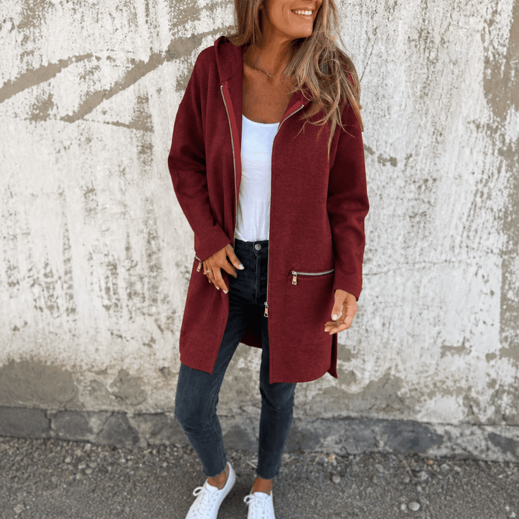 Women's Longline Open-Front Hooded Knit Jacket