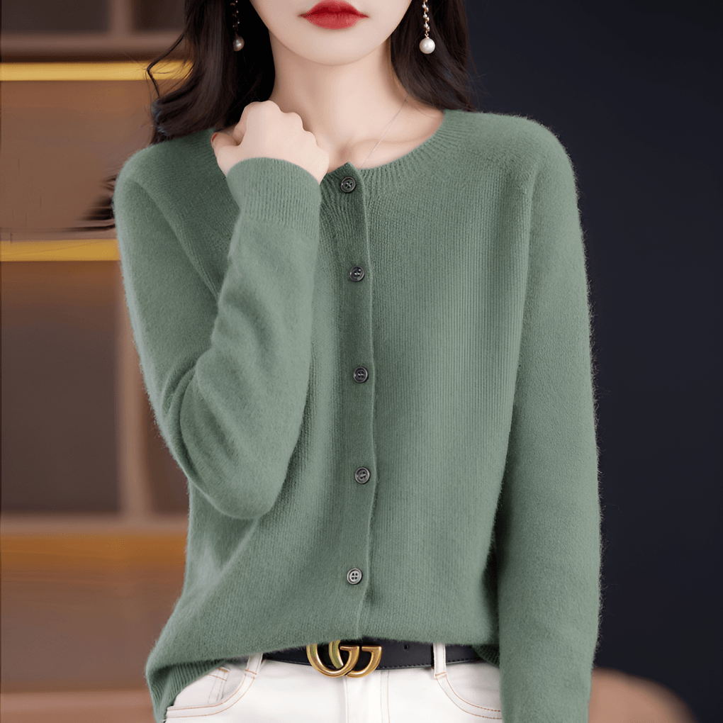 Niki Button-Front Women's Knitted Cardigan Sweater in Merino Cashmere Blend