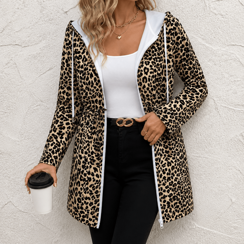Women's Reversible Leopard Print Hooded Winter Coat with Solid Reverse Side