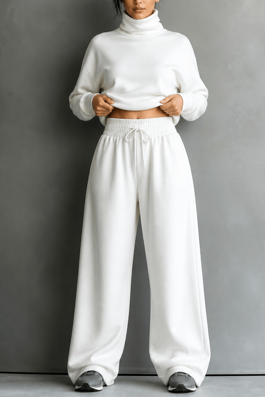 Women's Turtleneck Top and Wide-Leg Pants Two Piece Set