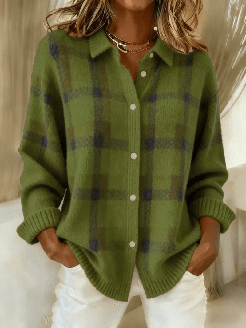 Esmeralda Women's Plaid Cotton Blend Long Sleeve Button-Up Blouse