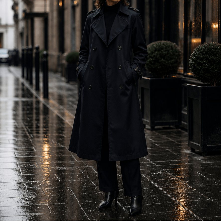 Mayfield Double-Breasted Long Trench Coat with Tailored Collar for Women