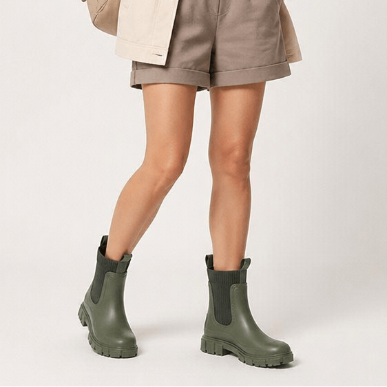 Women's Waterproof PVC Ankle Rain Boots with Stretch Collar