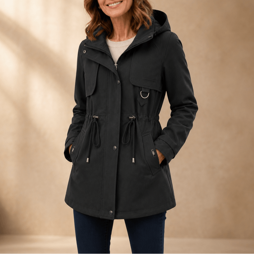 Women's Adjustable Waist Hooded Anorak Jacket with Drawstring