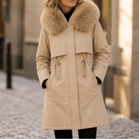 Velora Hooded Mid-Length Faux-Fur Trim Winter Coat for Women