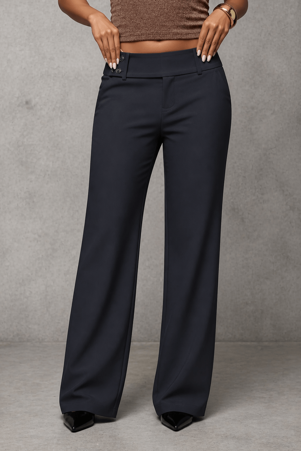 Women's Wide-Leg High-Waisted Dress Pants with Pockets