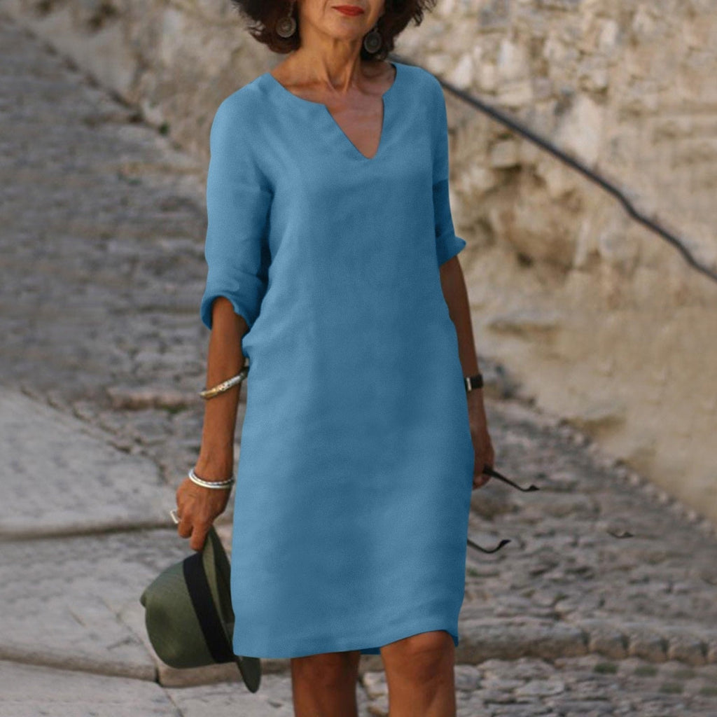 Relaxed V-Neck Midi Fall Dresses for Women Wedding Guest Occasions