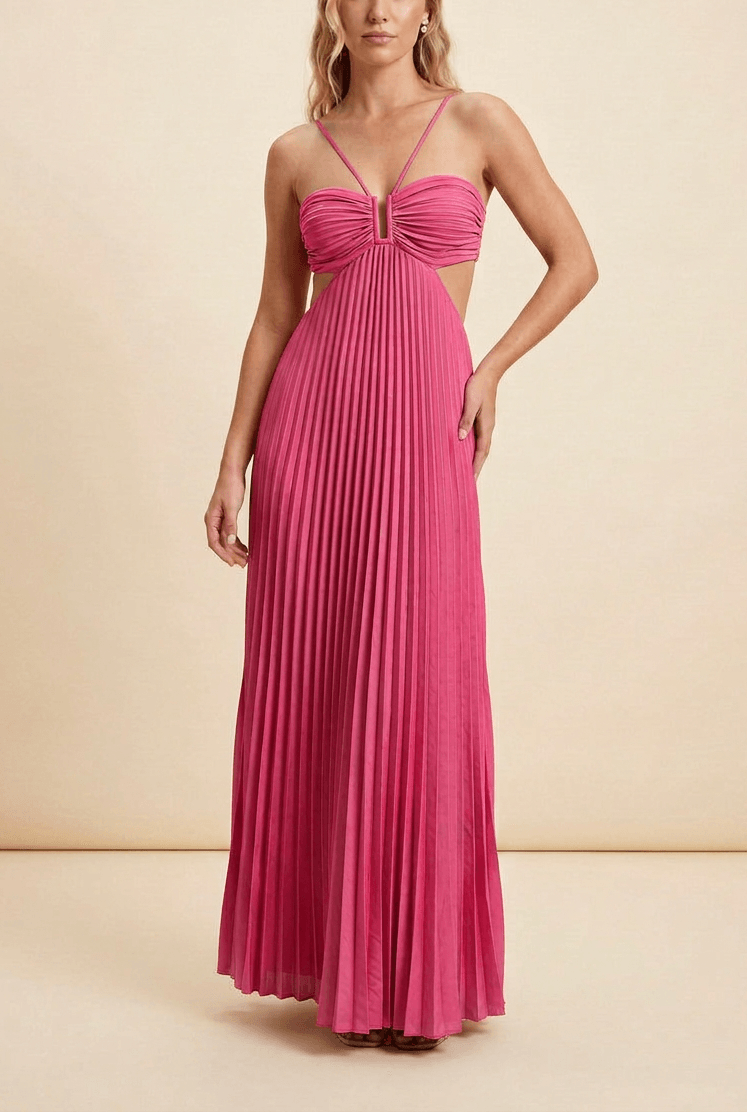 Halter Pleated Satin Maxi Dress for Homecoming Dresses Events
