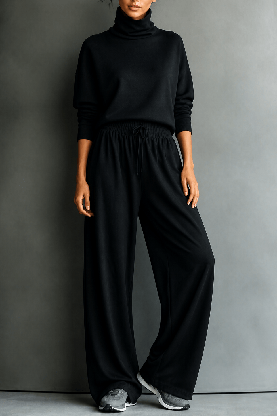 Women's Turtleneck Top and Wide-Leg Pants Two Piece Set