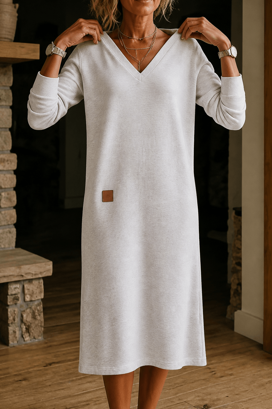 Women's A-Line V-Neck Midi Sweater Dress with Pockets
