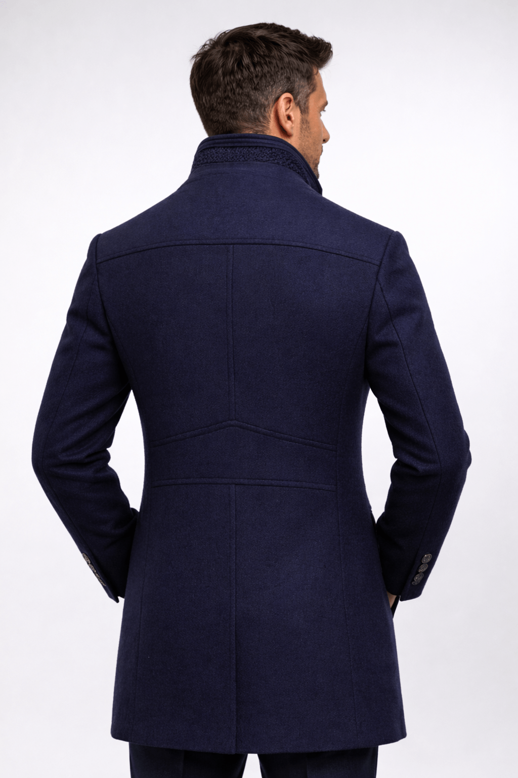 Men's Tailored Wool-Blend Winter Coat with Stand Collar