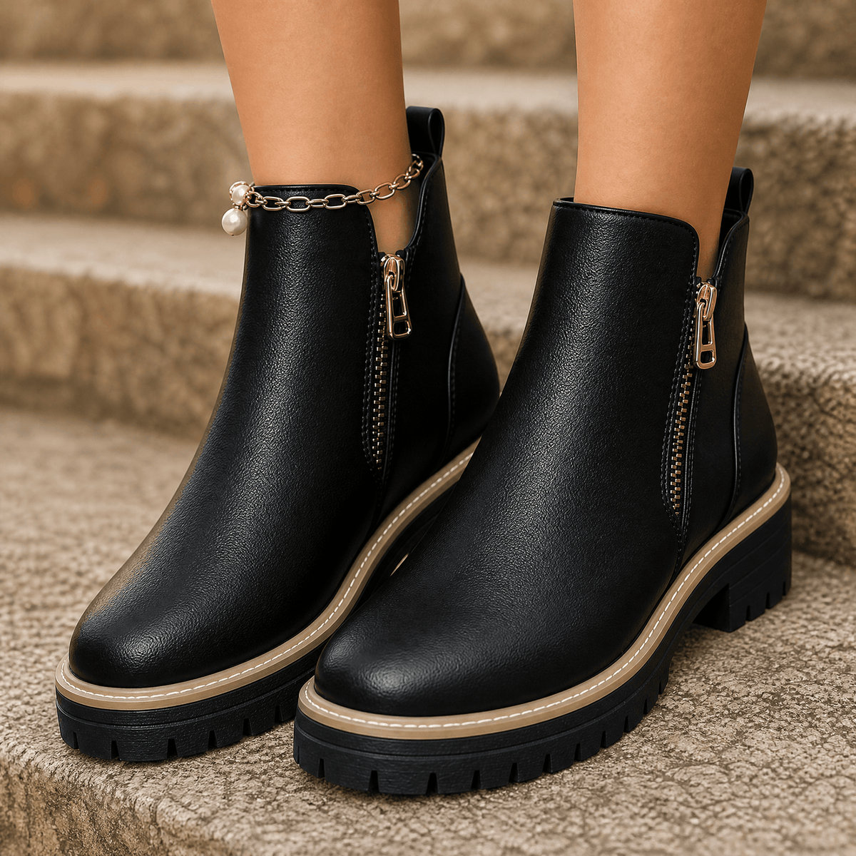 Strida Women's Cushioned Platform Ankle Boots in PU Leather