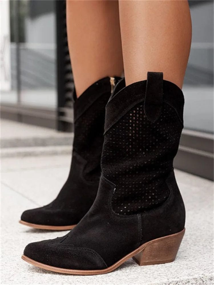 Antonia | Perforated Suede Western Fall Boots for Women