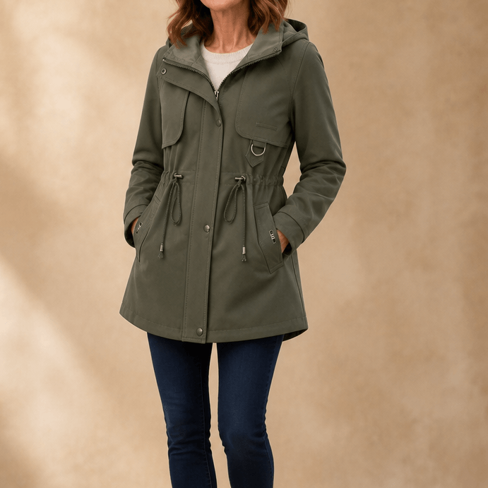 Women's Adjustable Waist Hooded Anorak Jacket with Drawstring