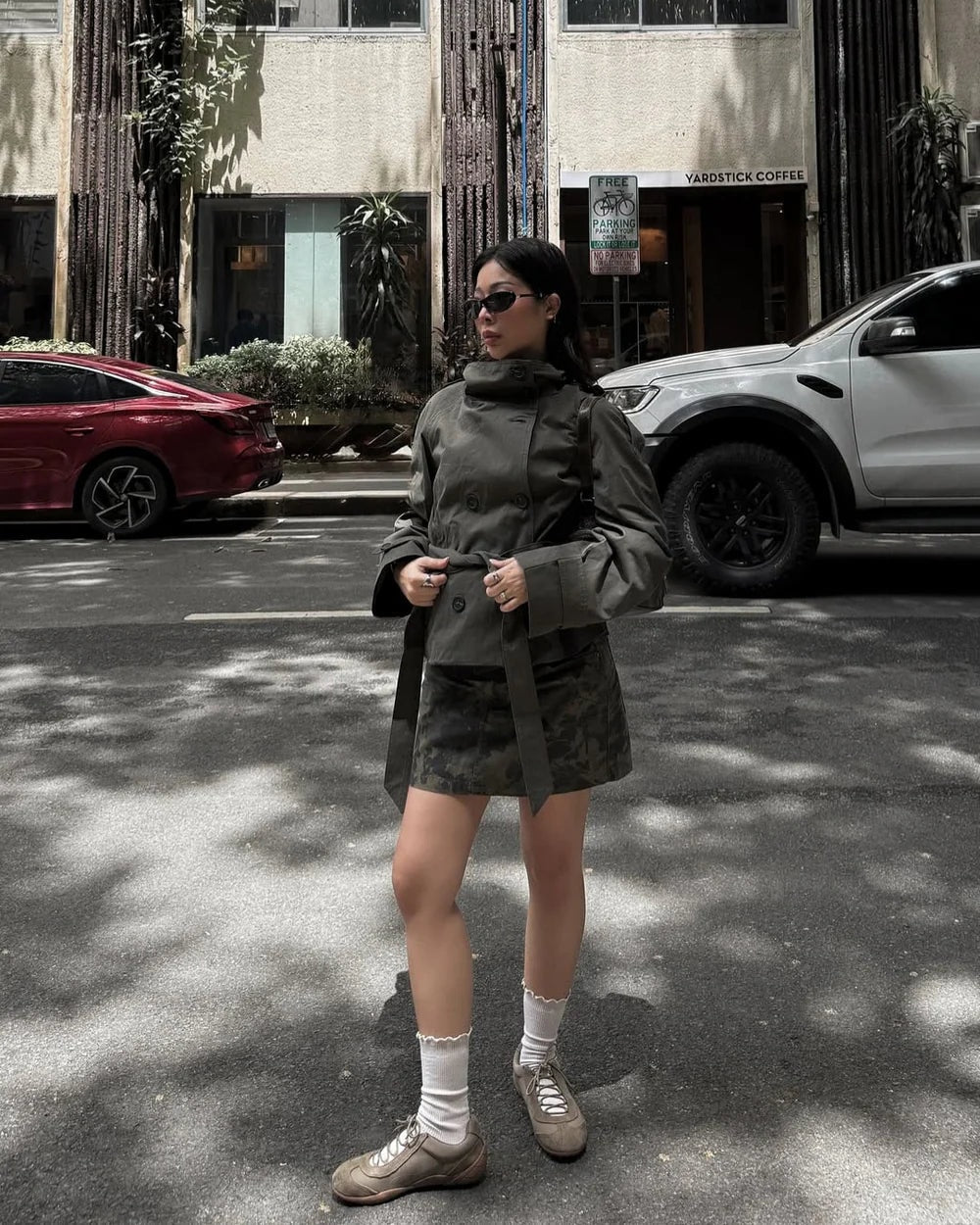 Fructuoso Belted Funnel-Neck Cotton Blend Trench Coat for Women