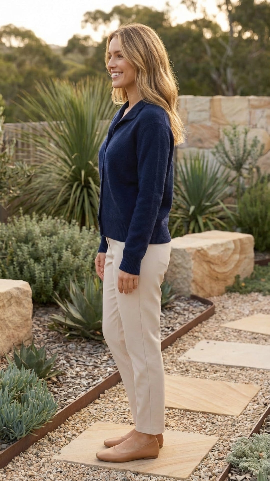 Women's Long Sleeve Knit Cardigan with Stand Collar and Button Front