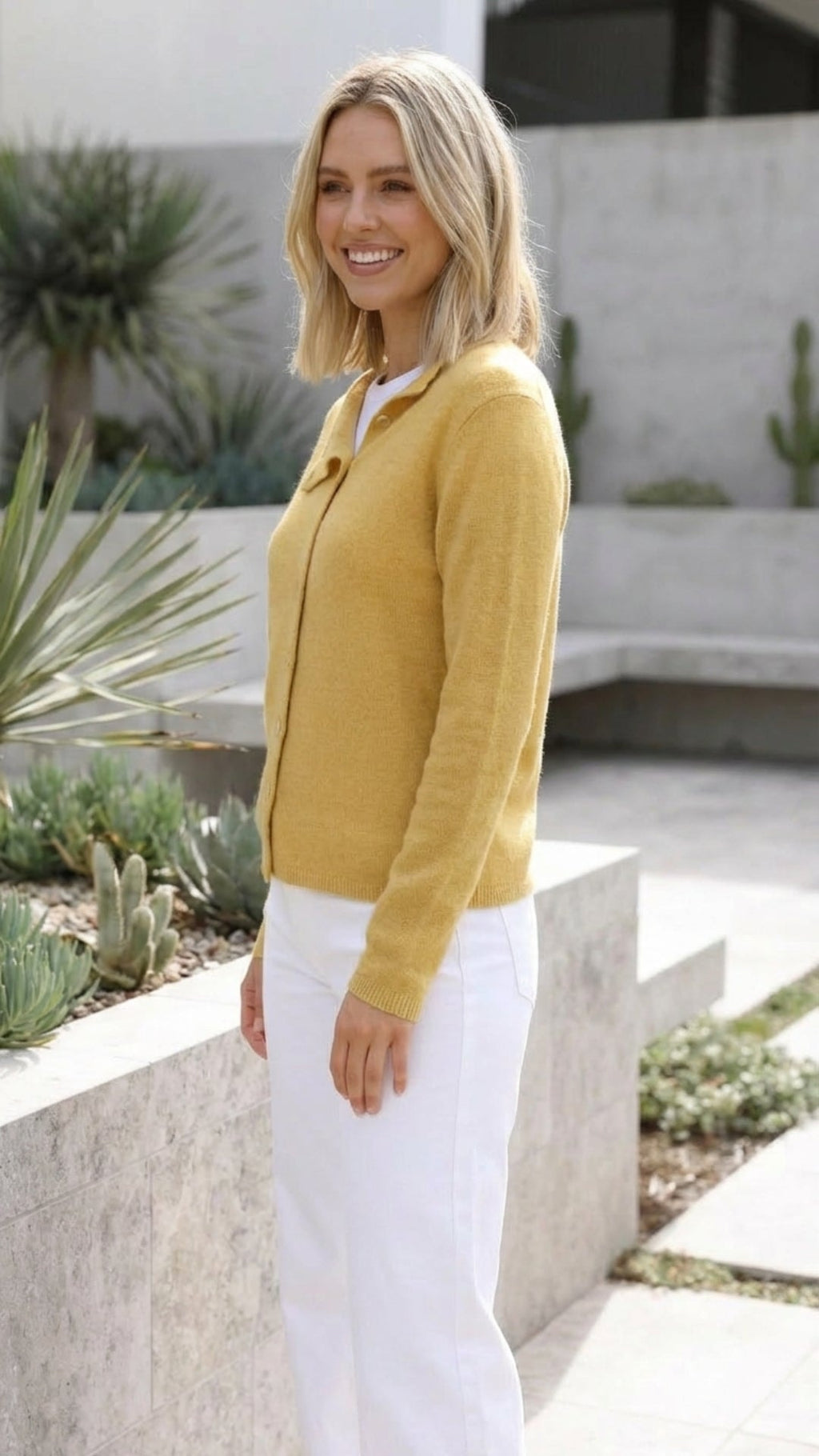 Women's Soft V-Neck Knit Cardigan with Asymmetric Button Front and Long Sleeves
