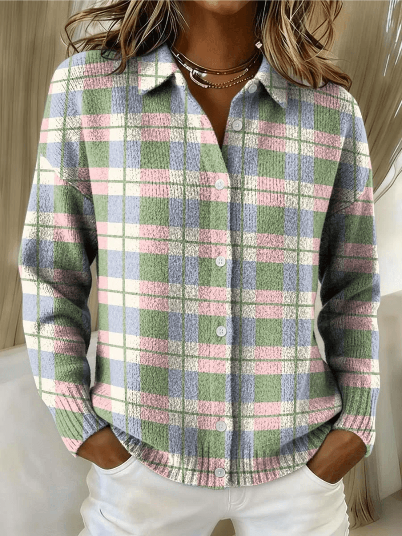 Esmeralda Women's Plaid Cotton Blend Long Sleeve Button-Up Blouse
