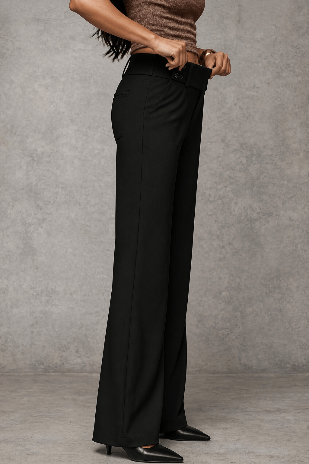 Women's Wide-Leg High-Waisted Dress Pants with Pockets
