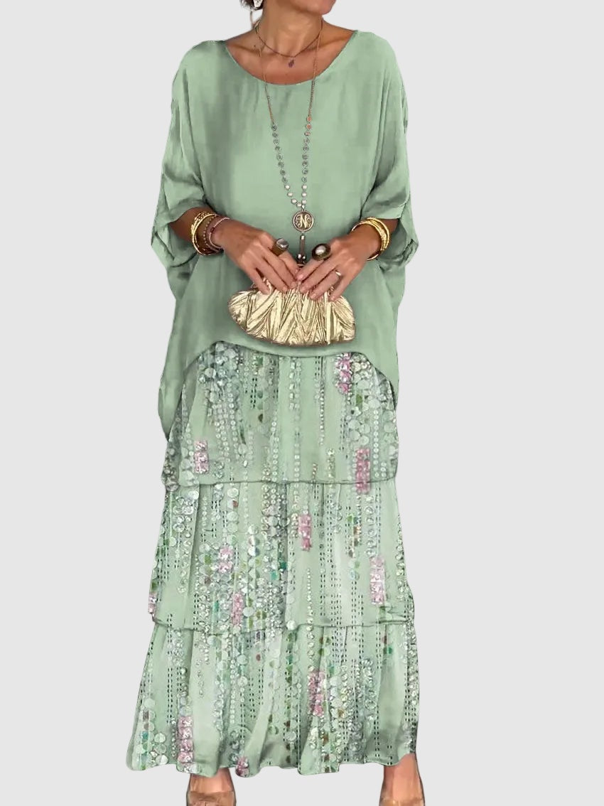 Tiered Ruffle Women's Midi-to-Maxi Dress with Flowing Capelet Sleeves