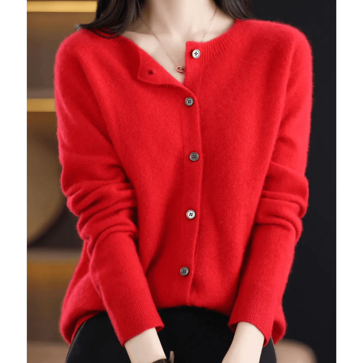 Niki Button-Front Women's Knitted Cardigan Sweater in Merino Cashmere Blend