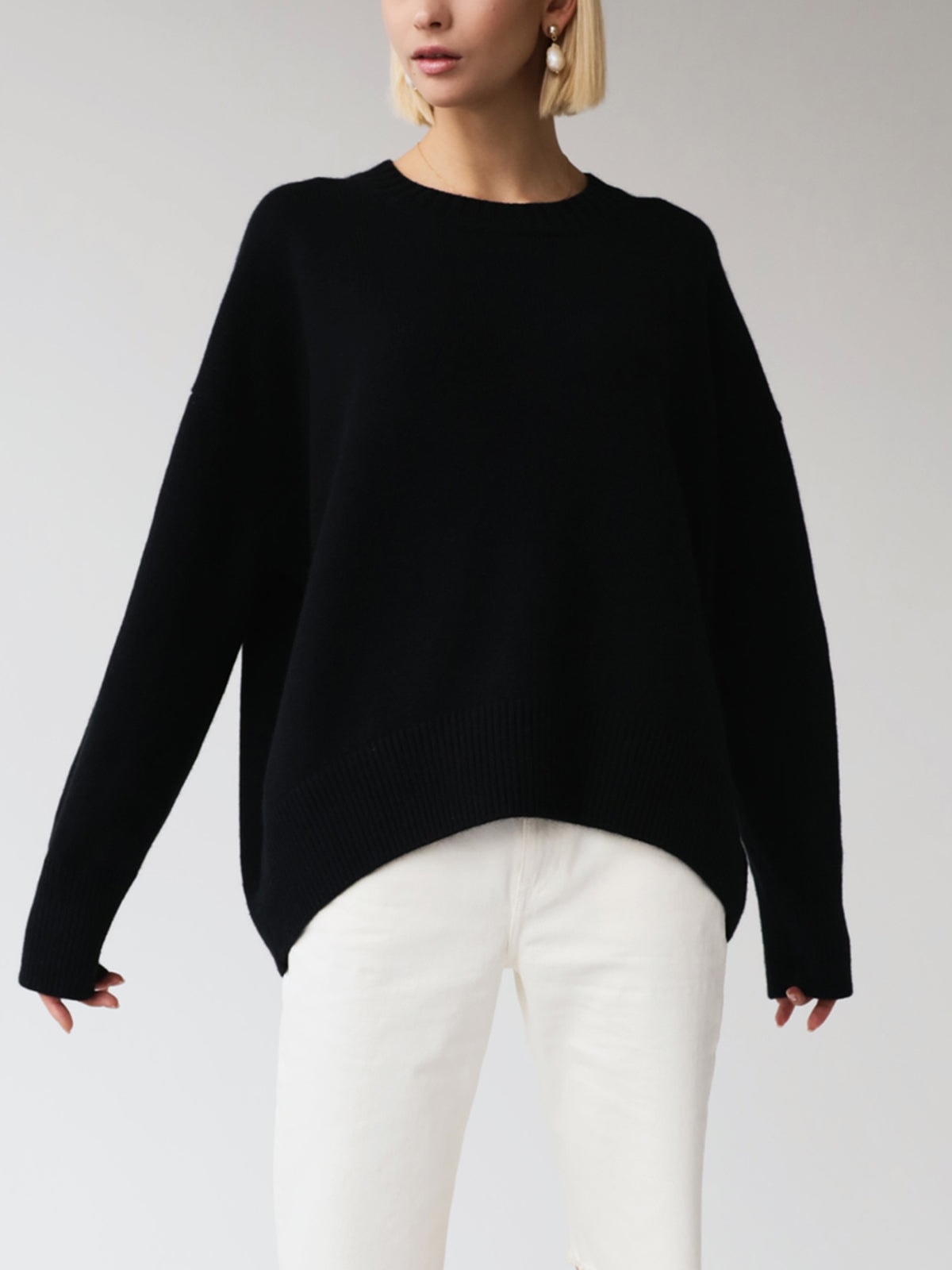 Oversized Crew Neck Sweaters for Women with Rib Trim for Fall Layering