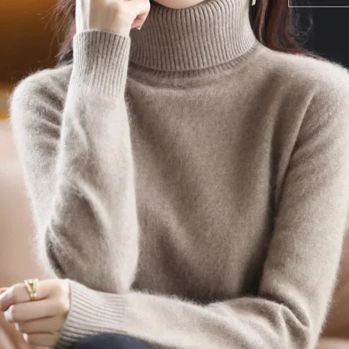 Women's Knit Turtleneck Sweater with Ribbed Cuffs
