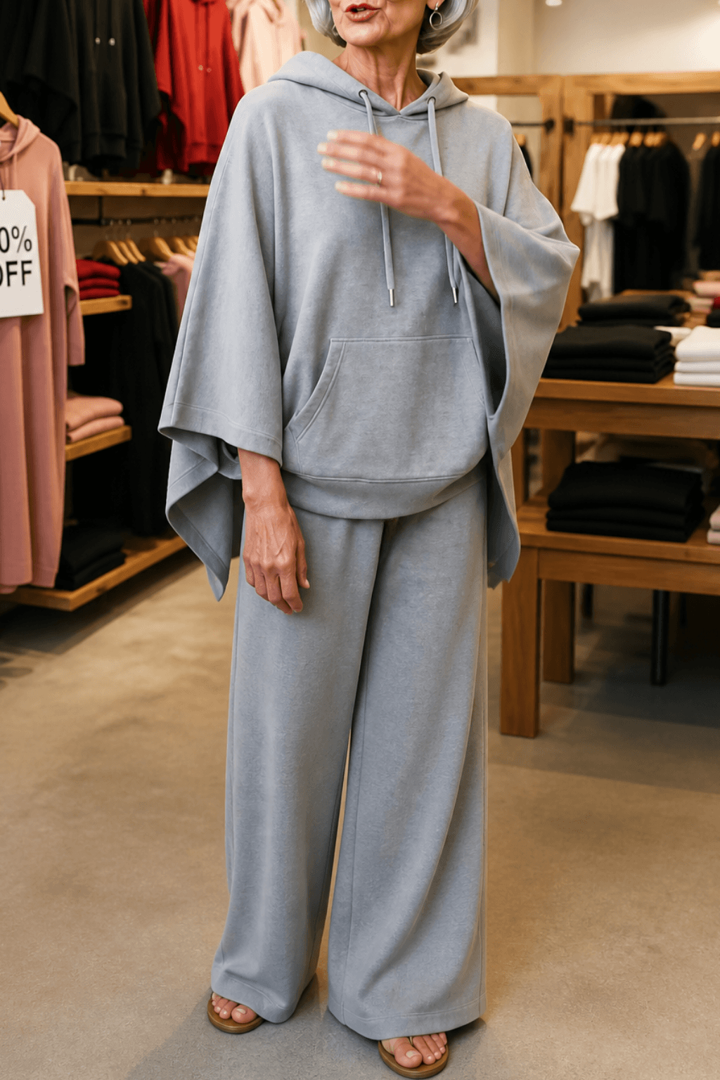 Women's Hooded Cape Top and Wide-Leg Trouser Two Piece Set