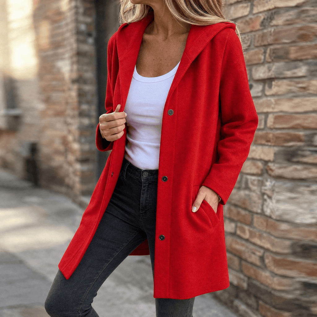Women's Hooded Knit Cardigan Sweater with Button Front and Pockets