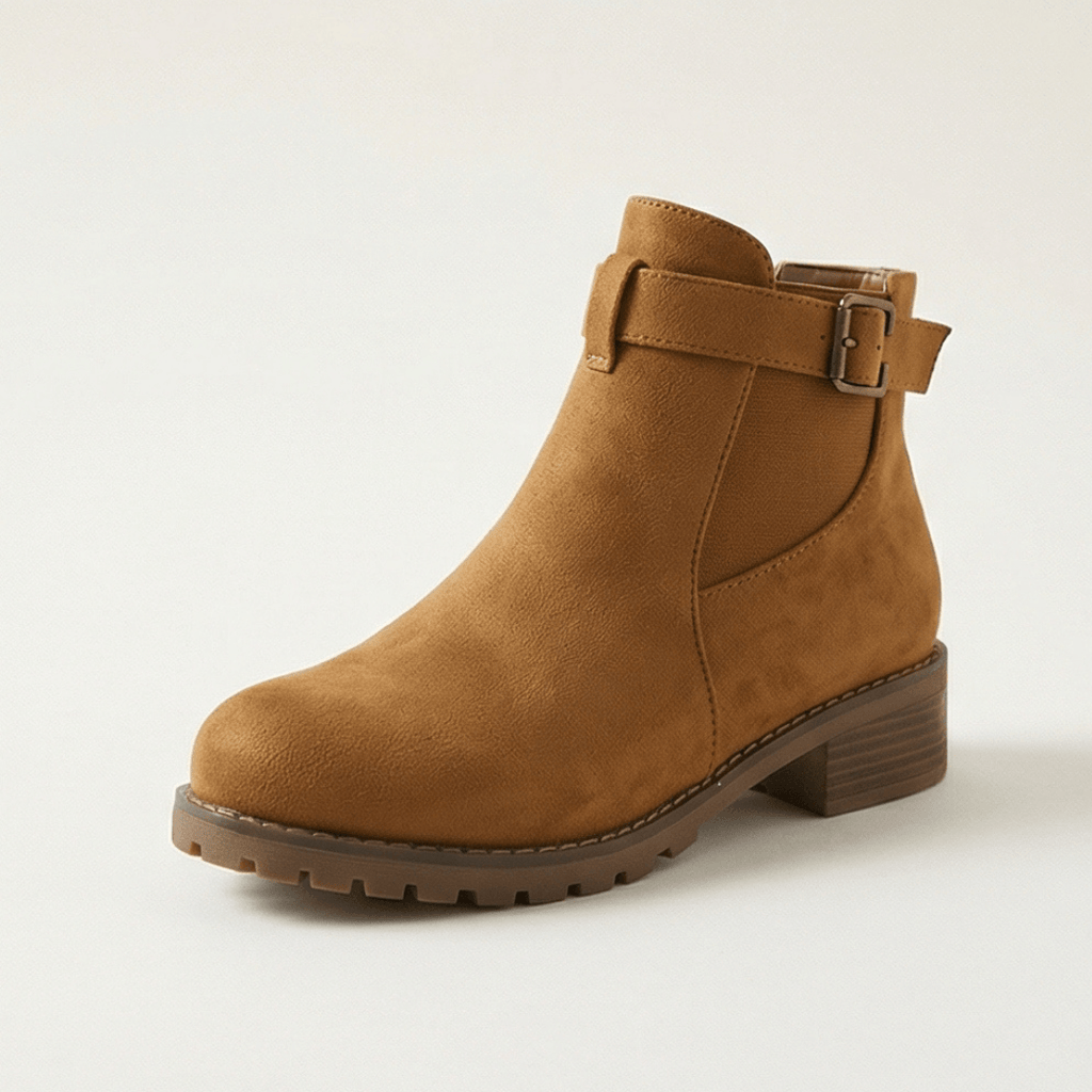 Stridella Suede-Look Women's Ankle Boots with Buckle Strap and Chunky Lug Sole