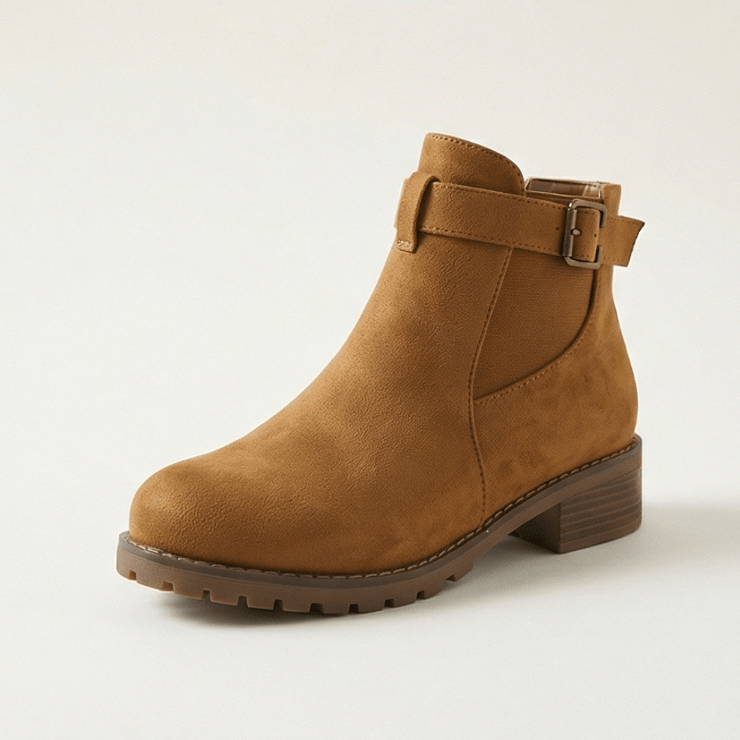 Stridella Suede-Look Women's Ankle Boots with Buckle Strap and Chunky Lug Sole
