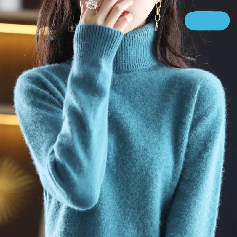 Emma Women's Pure Cashmere Turtleneck Knitted Sweater for Cold Weather