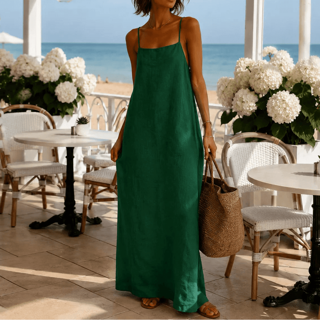Marelle Spaghetti Strap Linen-Look Women's Midi-Length Slip Dress