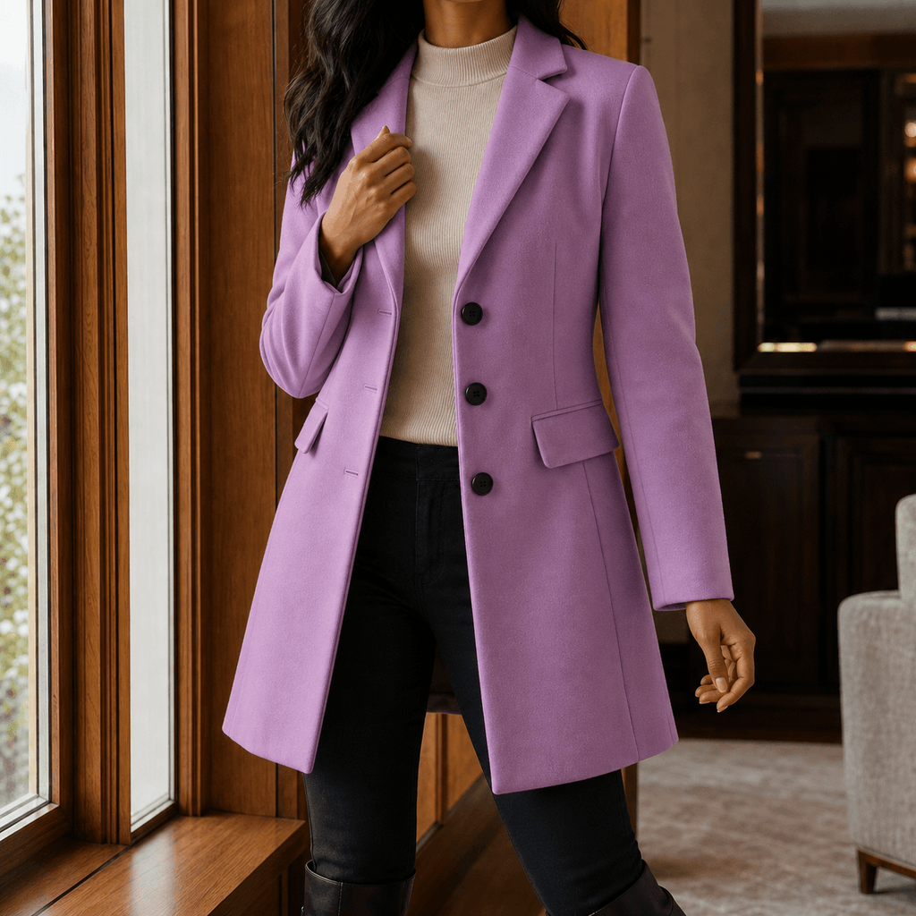 Women's Wool-Blend Tailored Winter Coat with Notched Lapel