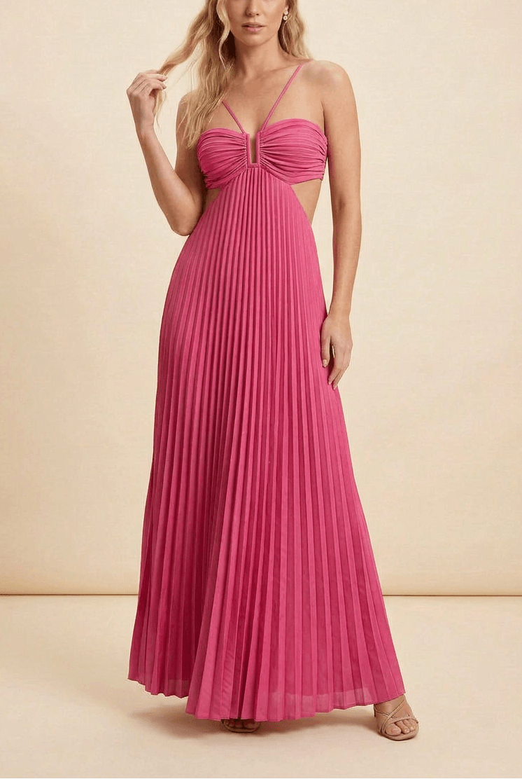 Halter Pleated Satin Maxi Dress for Homecoming Dresses Events