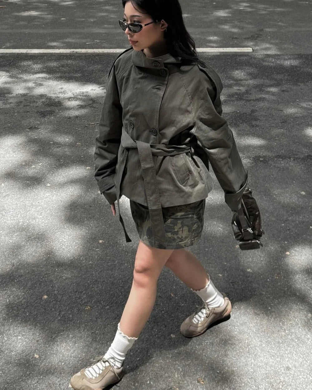 Fructuoso Belted Funnel-Neck Cotton Blend Trench Coat for Women