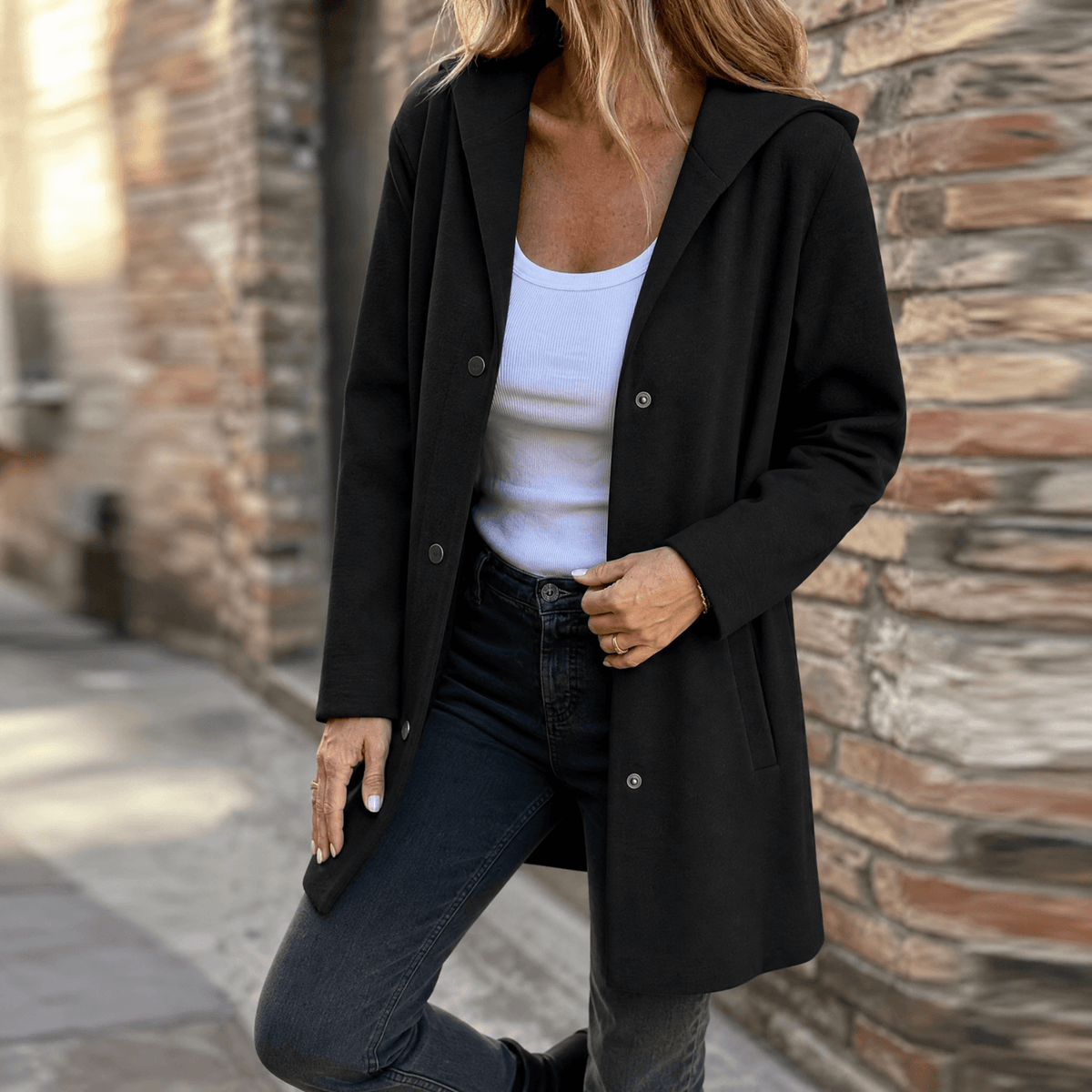 Women's Hooded Knit Cardigan Sweater with Button Front and Pockets