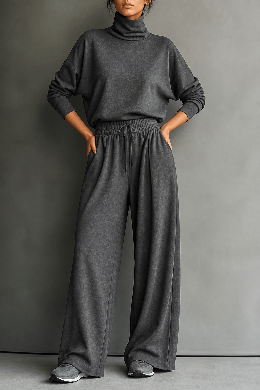 Women's Turtleneck Top and Wide-Leg Pants Two Piece Set