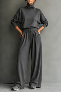 Women's Turtleneck Top and Wide-Leg Pants Two Piece Set